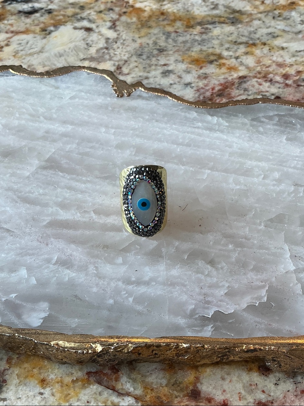Gold-Tone Evil Eye Statement Ring with Blue Center